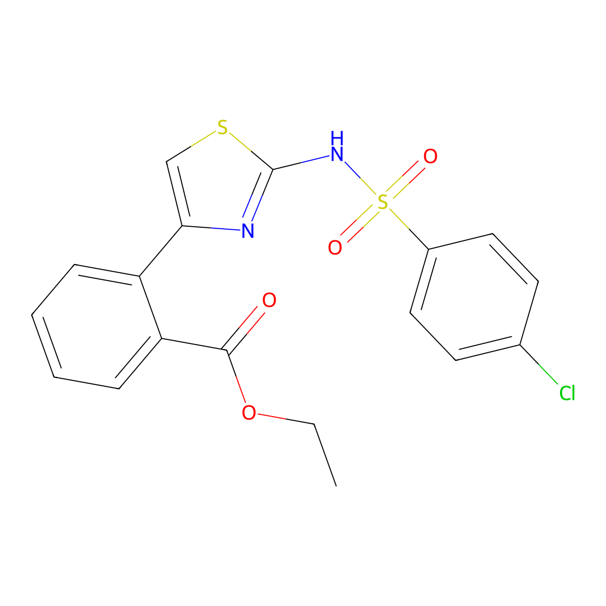 Ethyl 2-(2-{[(4-chlorophenyl)sulfonyl]amino}-1,3-thiazol-4-yl)benzenecarboxylate molecular structure, CAS 250713-81-6