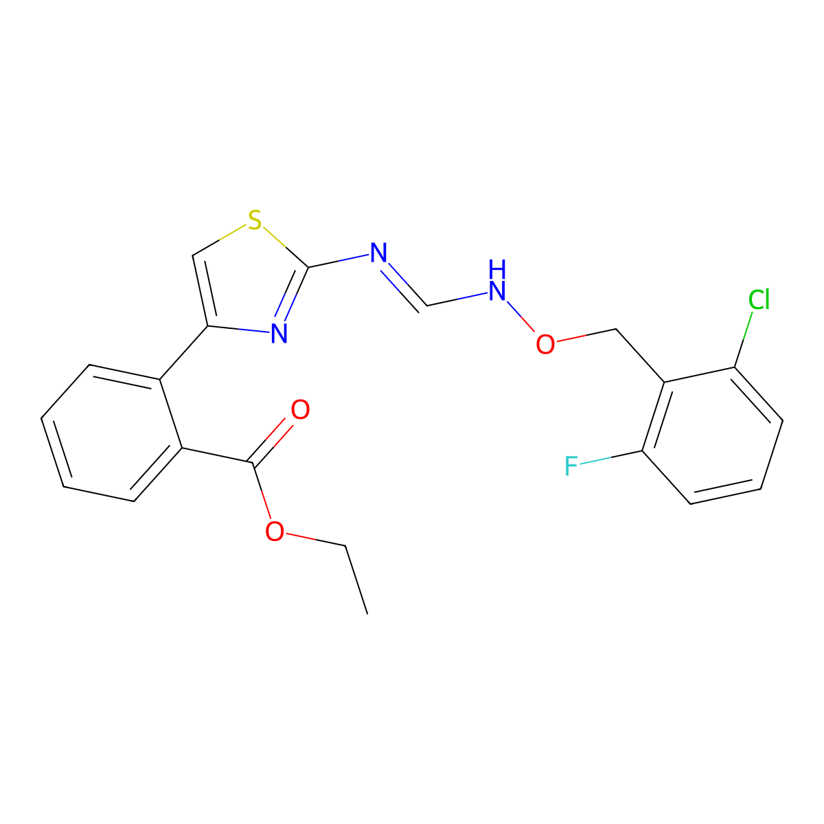 Ethyl 2-{2-[({[(2-chloro-6-fluorobenzyl)oxy]imino}methyl)amino]-1,3-thiazol-4-yl}benzenecarboxylate molecular structure, CAS 250713-85-0
