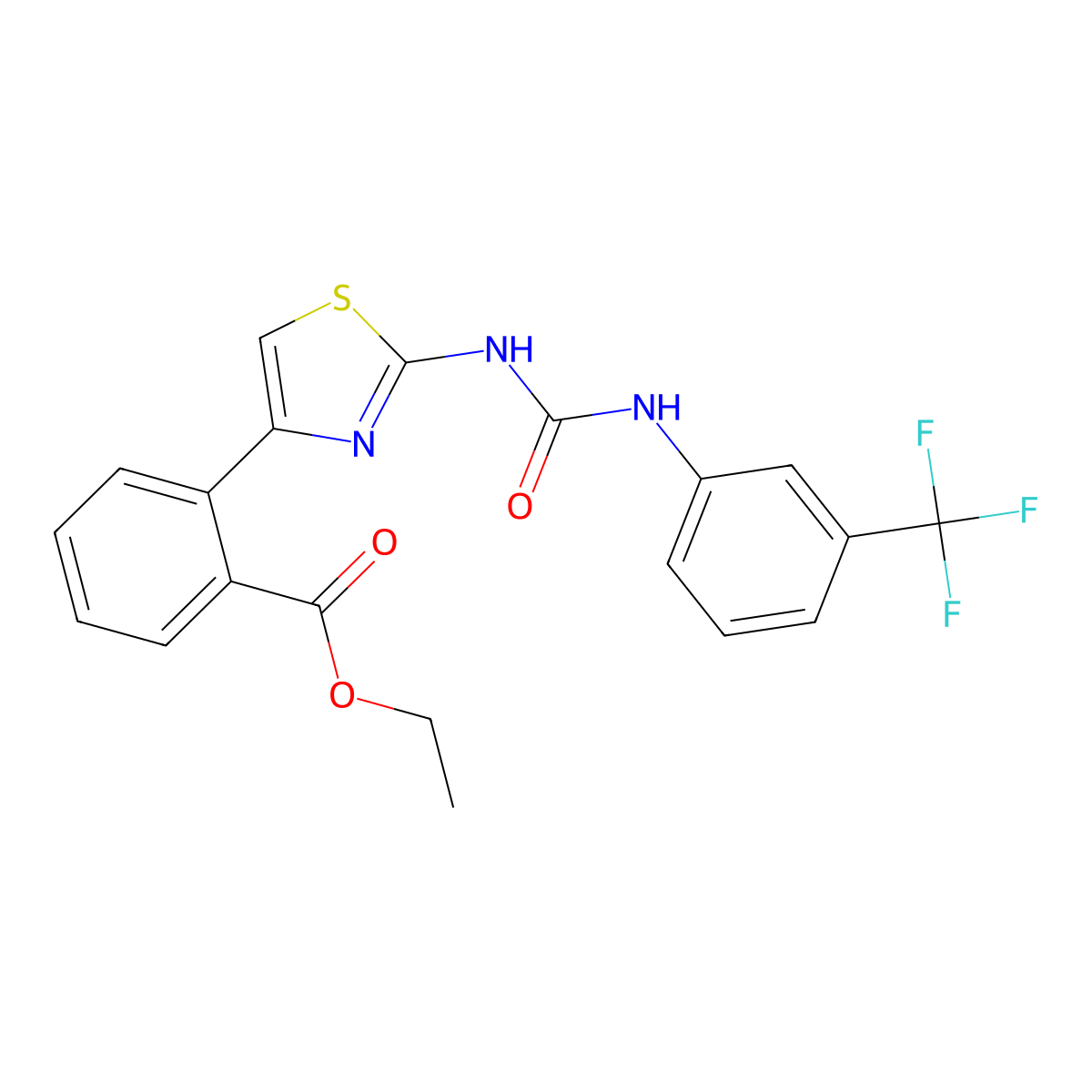 Ethyl 2-[2-({[3-(trifluoromethyl)anilino]carbonyl}amino)-1,3-thiazol-4-yl]benzenecarboxylate molecular structure, CAS 250713-87-2