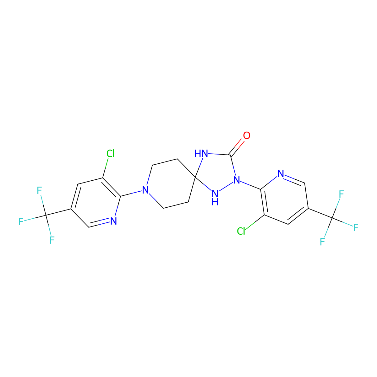 2,8-Bis[3-chloro-5-(trifluoromethyl)-2-pyridinyl]-1,2,4,8-tetraazaspiro[4.5]decan-3-one molecular structure, CAS 250713-97-4