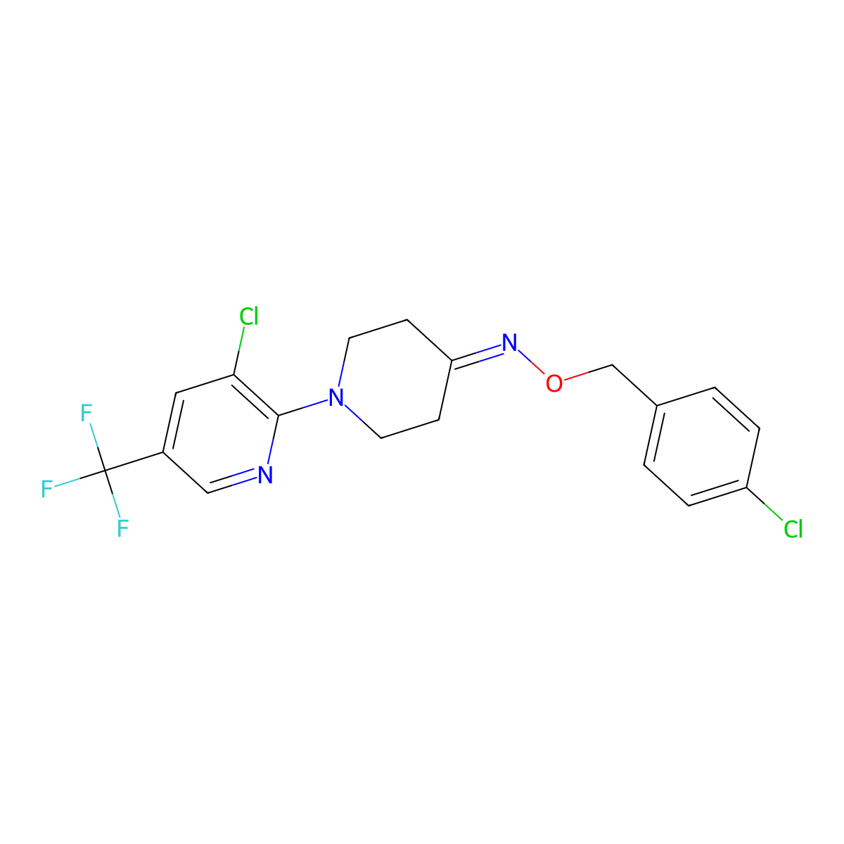 1-[3-chloro-5-(trifluoromethyl)-2-pyridinyl]tetrahydro-4(1H)-pyridinone O-(4-chlorobenzyl)oxime molecular structure, CAS 250714-04-6
