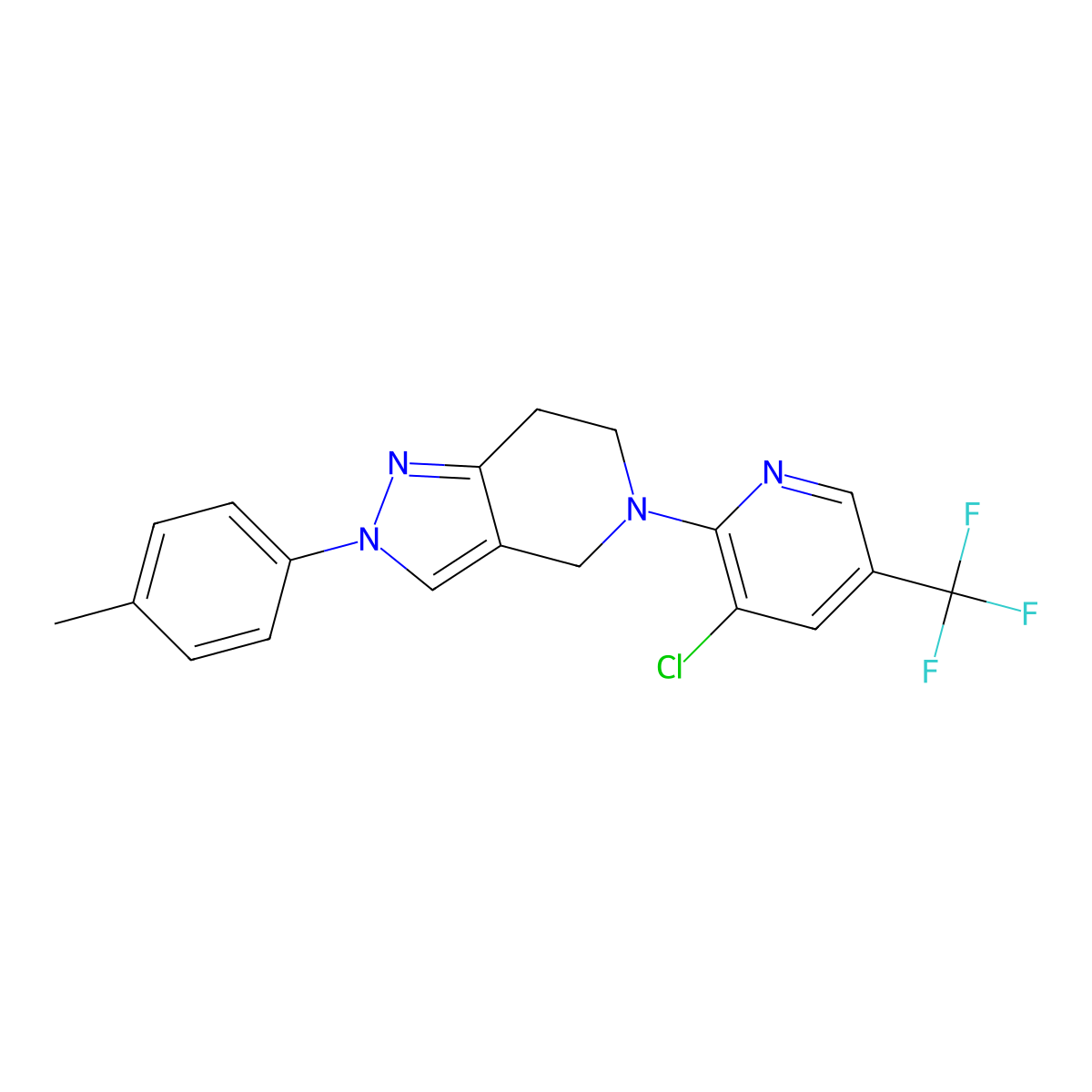 5-[3-chloro-5-(trifluoromethyl)-2-pyridinyl]-2-(4-methylphenyl)-4,5,6,7-tetrahydro-2H-pyrazolo[4,3-c]pyridine molecular structure, CAS 250714-13-7