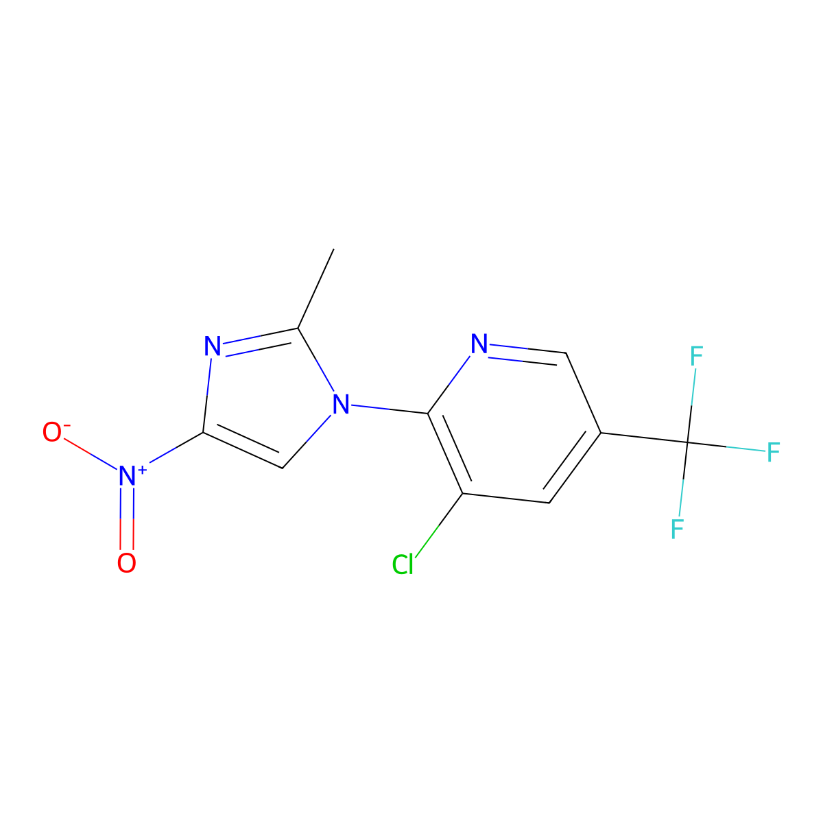 3-chloro-2-(2-methyl-4-nitro-1H-imidazol-1-yl)-5-(trifluoromethyl)pyridine molecular structure, CAS 250714-18-2