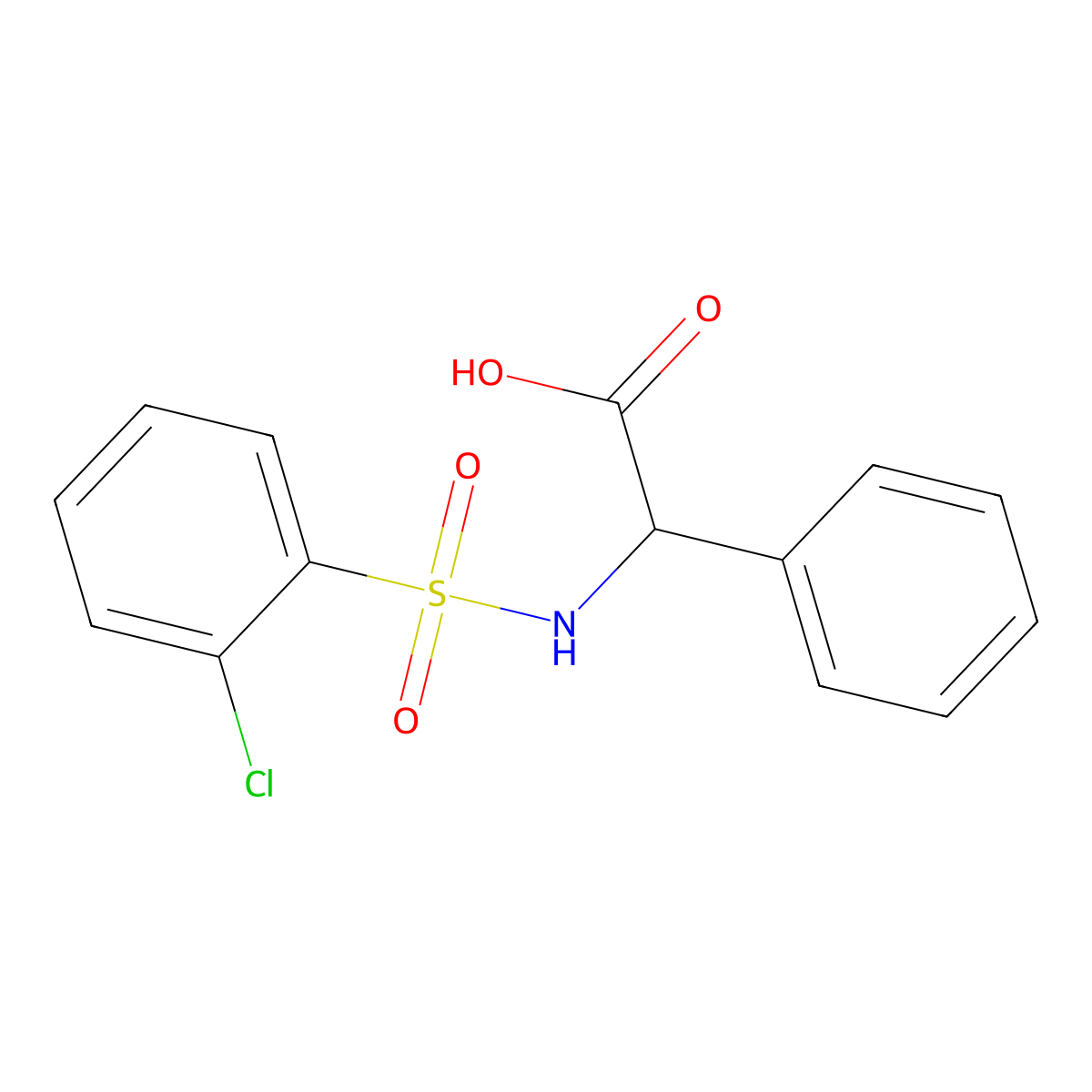 2-{[(2-Chlorophenyl)sulfonyl]amino}-2-phenylacetic acid molecular structure, CAS 250714-42-2