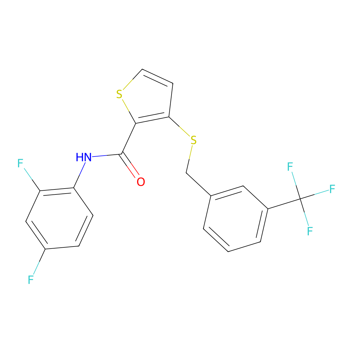 N-(2,4-Difluorophenyl)-3-((3-(trifluoromethyl)benzyl)sulfanyl)-2-thiophenecarboxamide molecular structure, CAS 250714-47-7