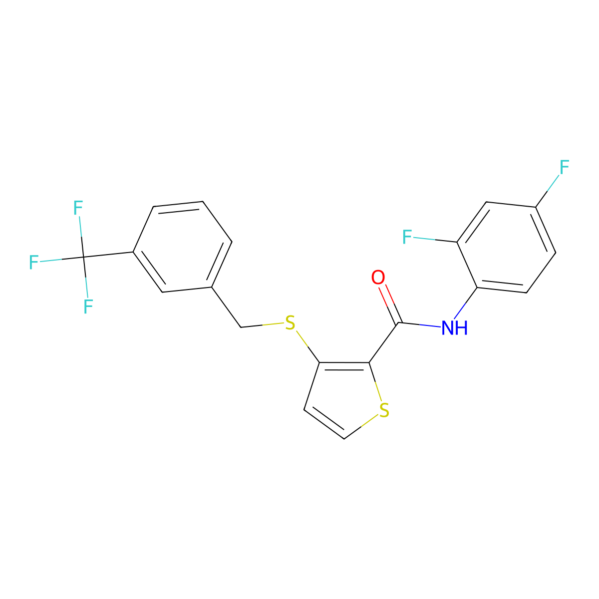 N-(2,4-Difluorophenyl)-3-((3-(trifluoromethyl)benzyl)sulfanyl)-2-thiophenecarboxamide molecular structure, CAS 250714-47-7