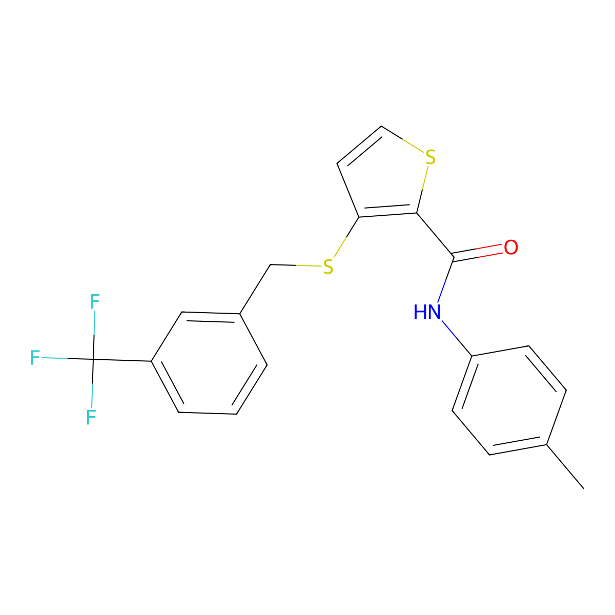 N-(4-Methylphenyl)-3-((3-(trifluoromethyl)benzyl)sulfanyl)-2-thiophenecarboxamide molecular structure, CAS 250714-48-8