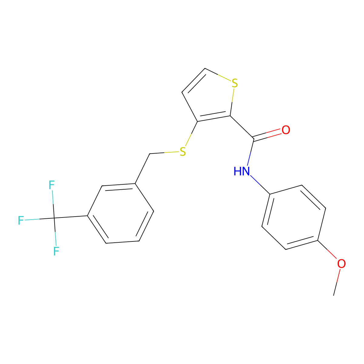 N-(4-Methoxyphenyl)-3-((3-(trifluoromethyl)benzyl)sulfanyl)-2-thiophenecarboxamide molecular structure, CAS 250714-49-9