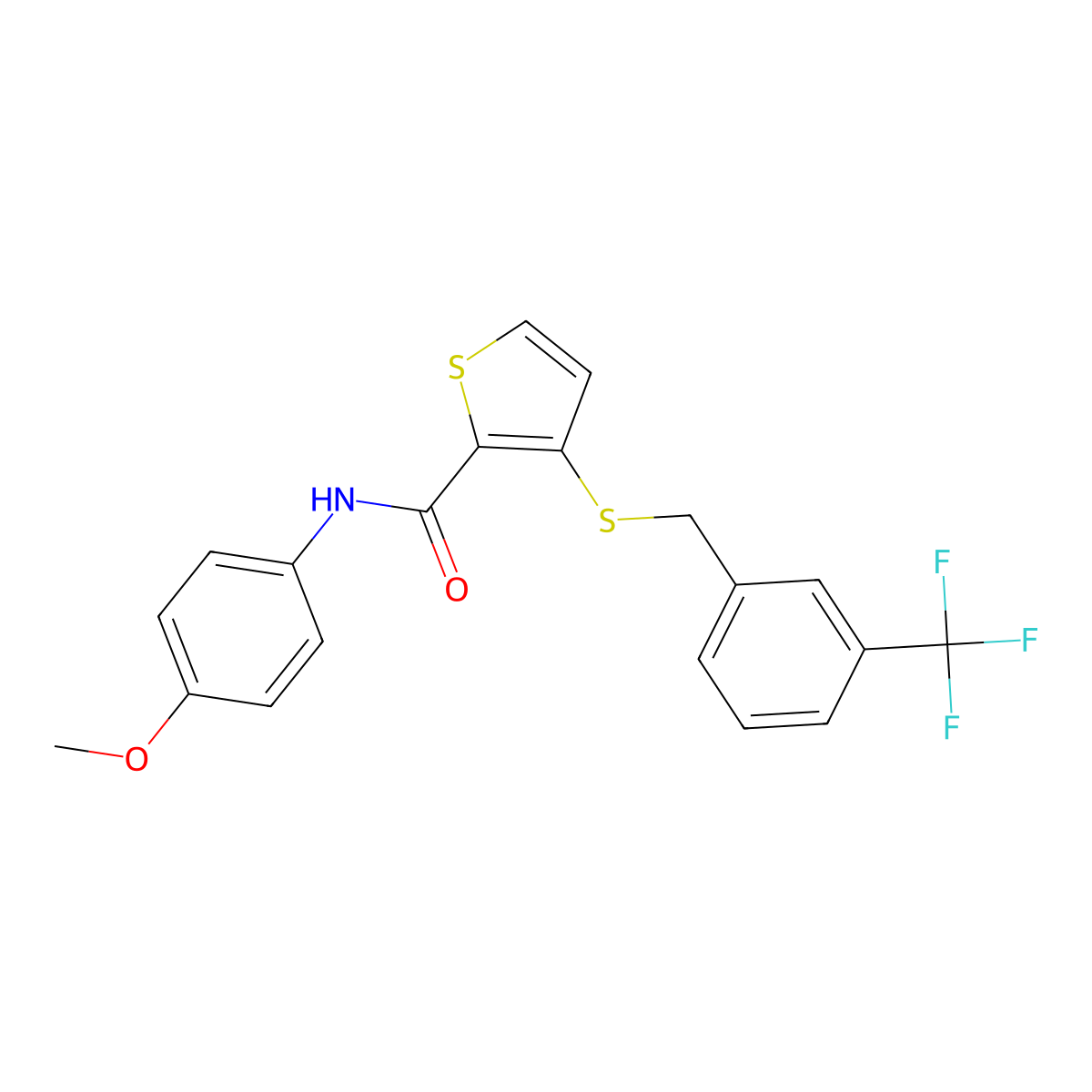 N-(4-Methoxyphenyl)-3-((3-(trifluoromethyl)benzyl)sulfanyl)-2-thiophenecarboxamide molecular structure, CAS 250714-49-9