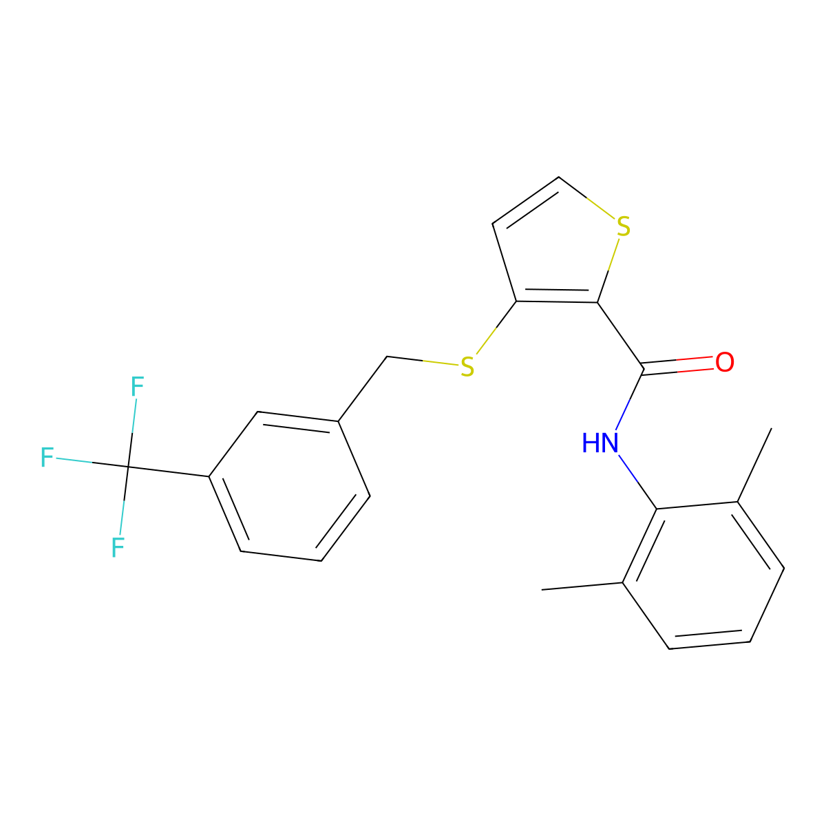 N-(2,6-Dimethylphenyl)-3-((3-(trifluoromethyl)benzyl)sulfanyl)-2-thiophenecarboxamide molecular structure, CAS 250714-50-2