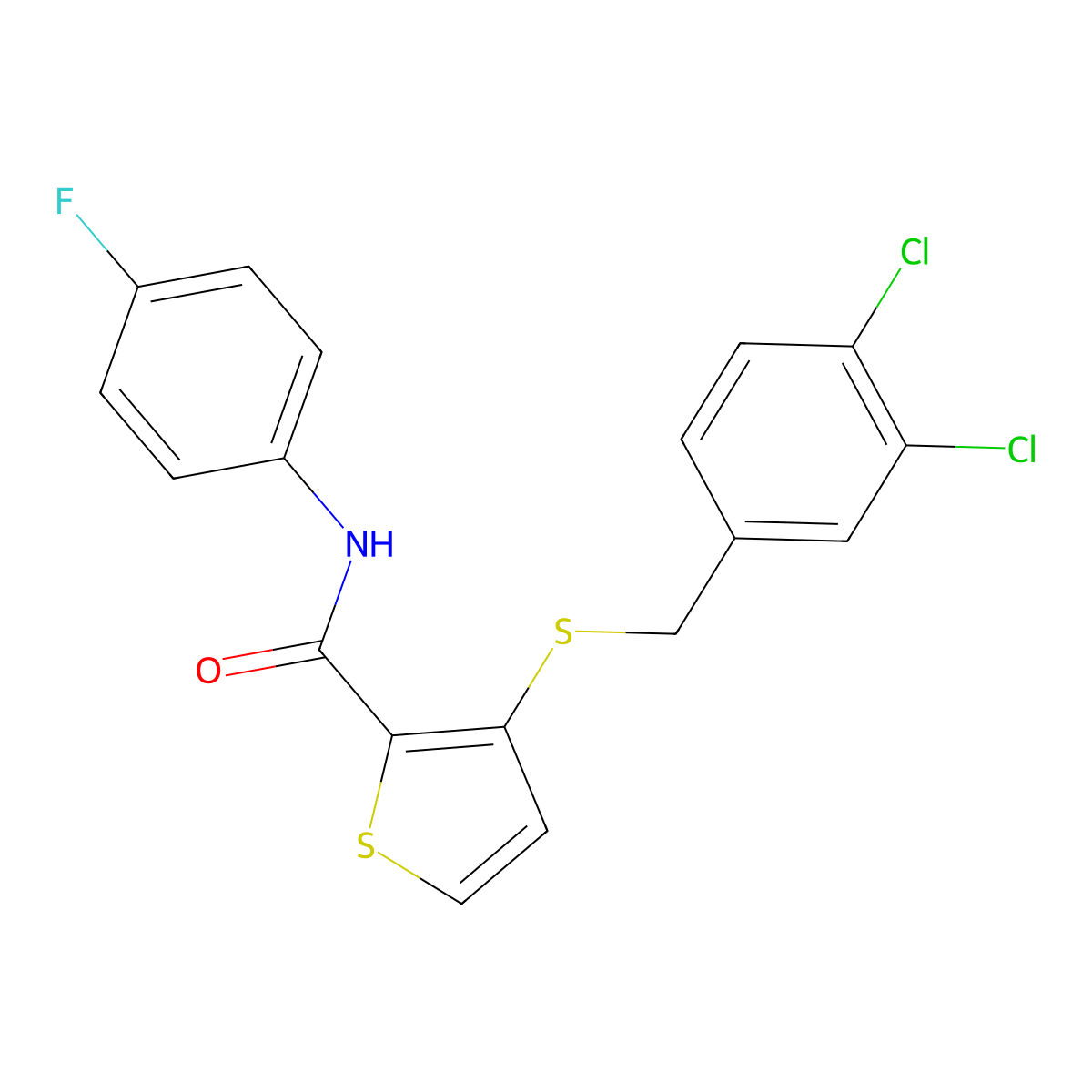 3-((3,4-Dichlorobenzyl)sulfanyl)-N-(4-fluorophenyl)-2-thiophenecarboxamide molecular structure, CAS 250714-56-8
