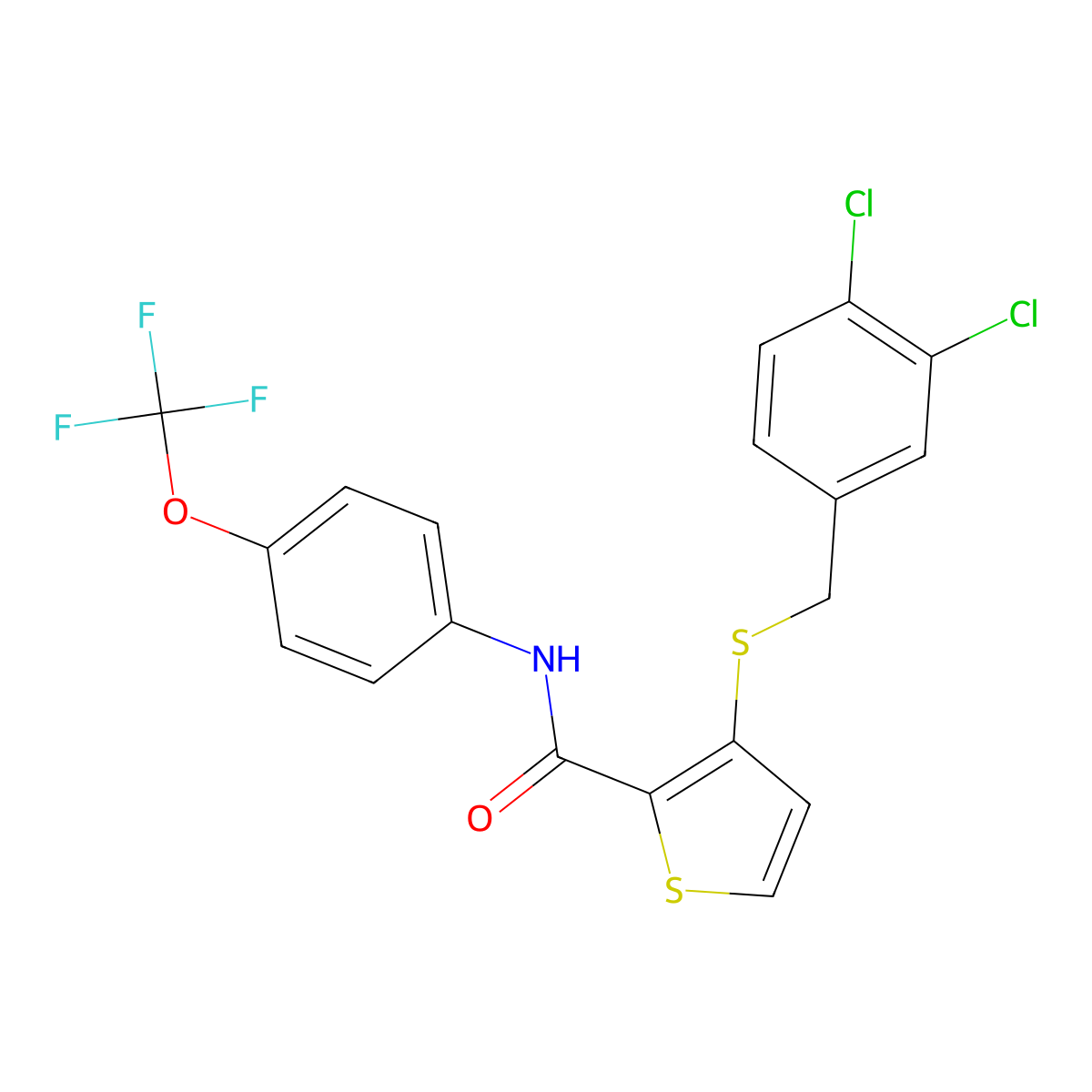3-((3,4-Dichlorobenzyl)sulfanyl)-N-(4-(trifluoromethoxy)phenyl)-2-thiophenecarboxamide molecular structure, CAS 250714-59-1