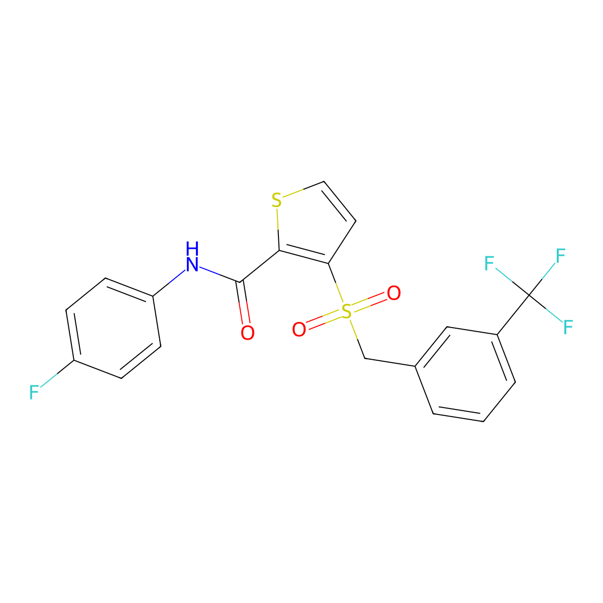 N-(4-fluorophenyl)-3-{[3-(trifluoromethyl)benzyl]sulfonyl}-2-thiophenecarboxamide molecular structure, CAS 250714-78-4