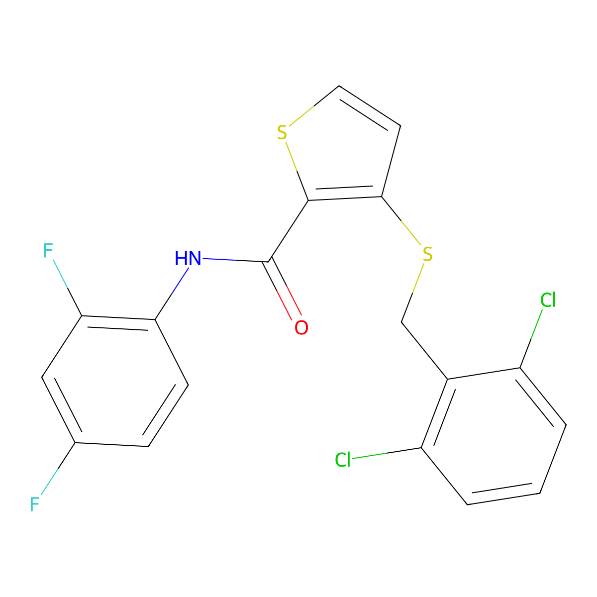 3-[(2,6-dichlorobenzyl)sulfanyl]-N-(2,4-difluorophenyl)-2-thiophenecarboxamide molecular structure, CAS 250714-87-5