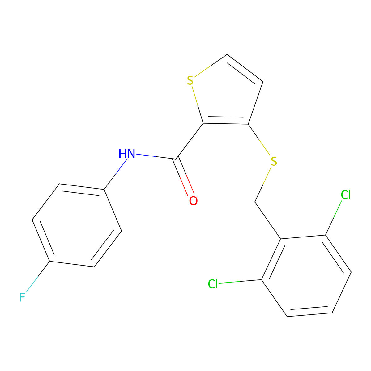 3-[(2,6-dichlorobenzyl)sulfanyl]-N-(4-fluorophenyl)-2-thiophenecarboxamide molecular structure, CAS 250714-89-7