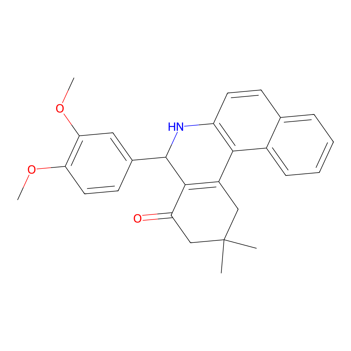 5-(3,4-dimethoxyphenyl)-2,2-dimethyl-2,3,5,6-tetrahydrobenzo[a]phenanthridin-4(1H)-one molecular structure, CAS 25078-49-3
