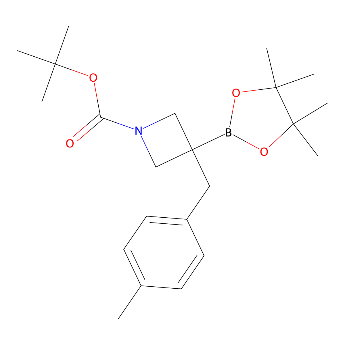 tert-Butyl 3-(4-Methylbenzyl)-3-(4,4,5,5-tetramethyl-1,3,2-dioxaborolan-2-yl)azetidine-1-carboxylate molecular structure, CAS 2507954-87-0