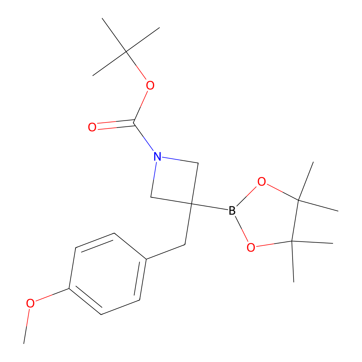 tert-Butyl 3-(4-methoxybenzyl)-3-(4,4,5,5-tetramethyl-1,3,2-dioxaborolan-2-yl)azetidine-1-carboxylate molecular structure, CAS 2507954-88-1