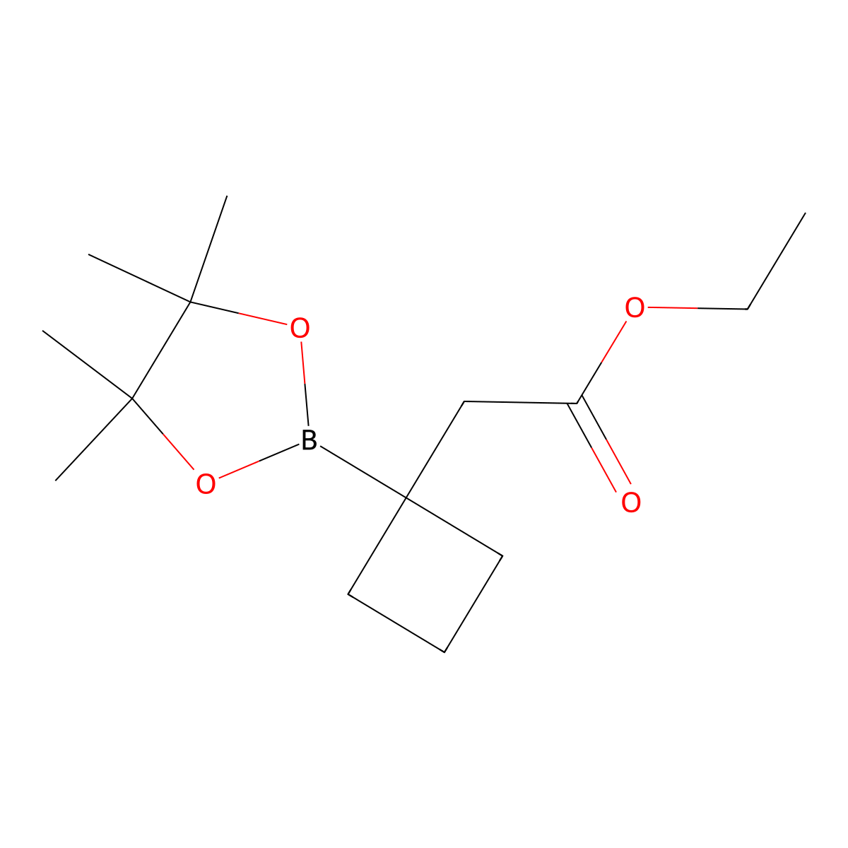 Ethyl 2-[1-(4,4,5,5-tetramethyl-1,3,2-dioxaborolan-2-yl)cyclobutyl]acetate molecular structure, CAS 2507954-96-1