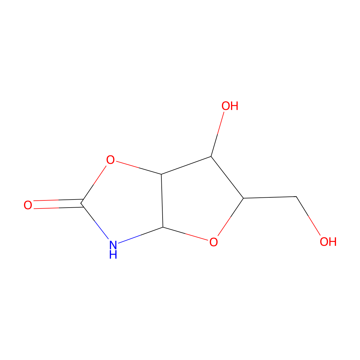 (3aS,5R,6R,6aR)-6-hydroxy-5-(hydroxymethyl)-hexahydrofuro(2,3-d)(1,3)oxazol-2-one molecular structure, CAS 2508-81-8