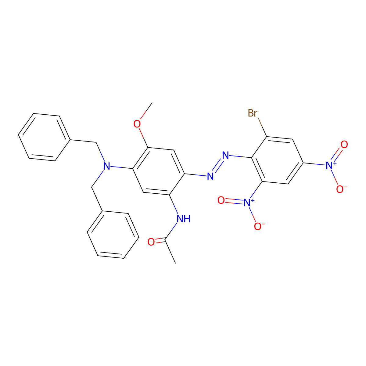 Acetamide, N-[5-[bis(phenylmethyl)amino]-2-[2-(2-bromo-4,6-dinitrophenyl)diazenyl]-4-methoxyphenyl]- molecular structure, CAS 25080-15-3