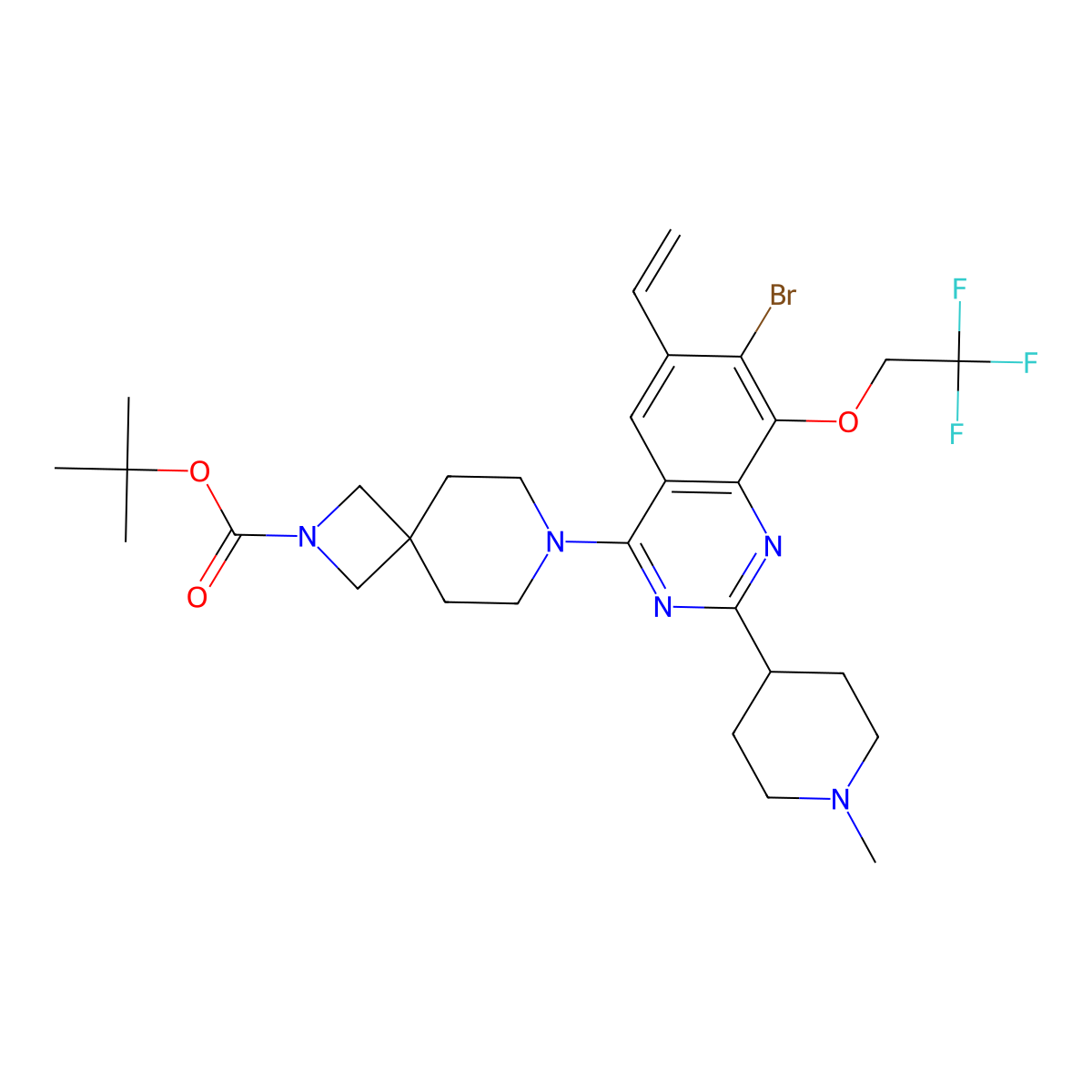 1,1-Dimethylethyl 7-[7-bromo-6-ethenyl-2-(1-methyl-4-piperidinyl)-8-(2,2,2-trifluoroethoxy)-4-quinazolinyl]-2,7-diazaspiro[3.5]nonane-2-carboxylate molecular structure, CAS 2508135-72-4