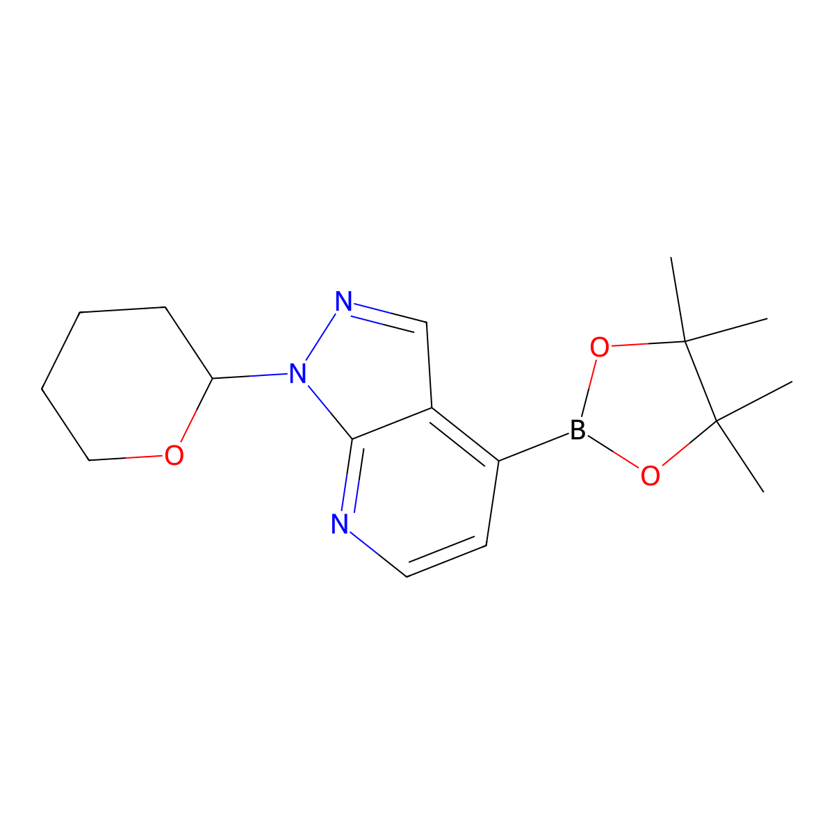1-(Tetrahydro-2H-pyran-2-yl)-4-(4,4,5,5-tetramethyl-1,3,2-dioxaborolan-2-yl)-1H-pyrazolo[3,4-b]pyridine molecular structure, CAS 2508137-25-3