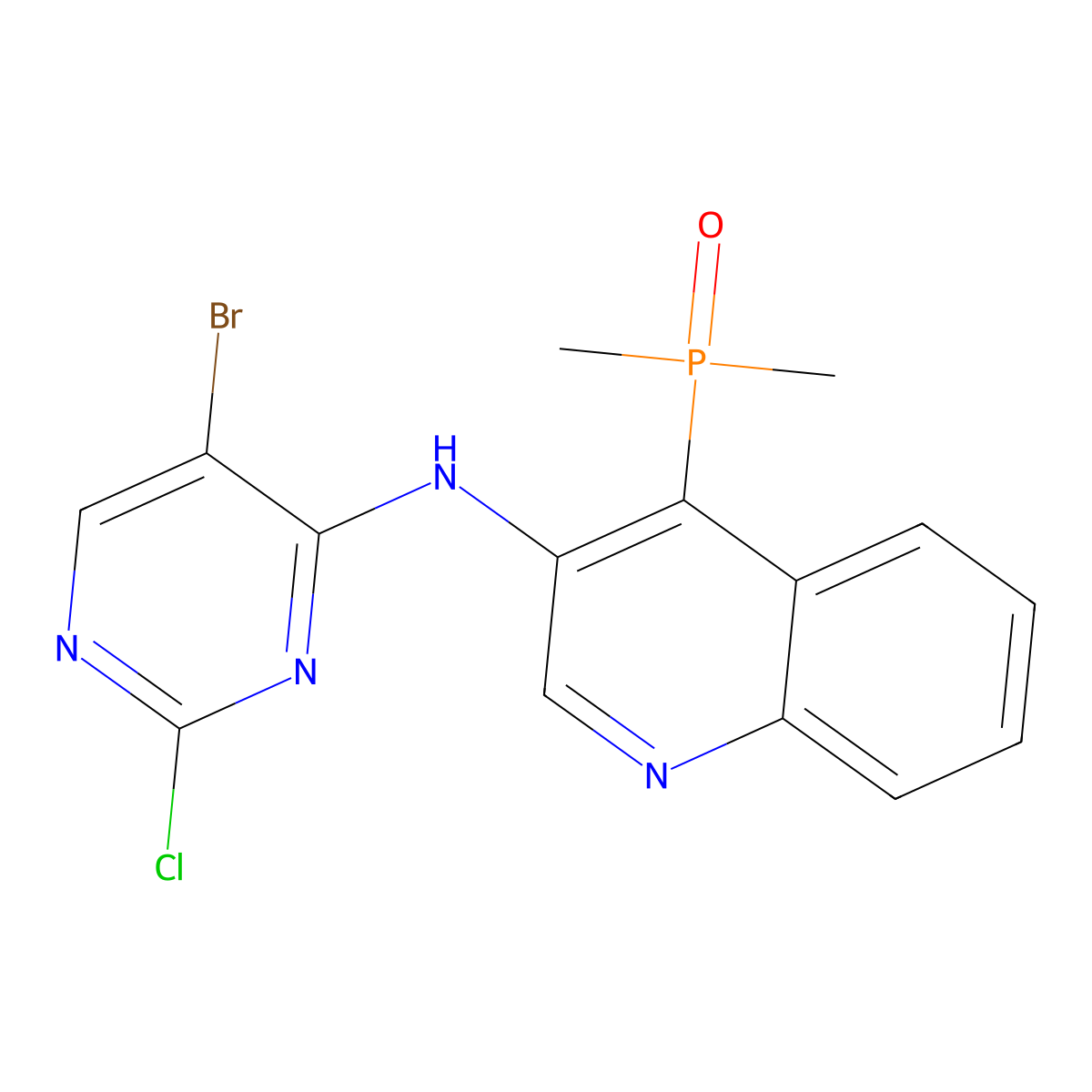 N-(5-bromo-2-chloropyrimidin-4-yl)-4-(dimethylphosphoryl)quinolin-3-amine molecular structure, CAS 2509820-37-3