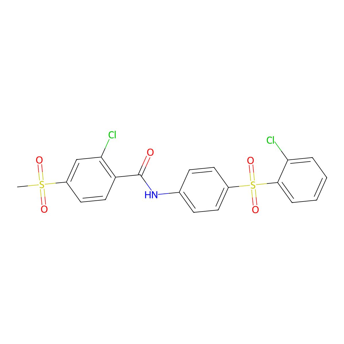 2-chloro-N-{4-[(2-chlorophenyl)sulfonyl]phenyl}-4-(methylsulfonyl)benzenecarboxamide molecular structure, CAS 251096-73-8
