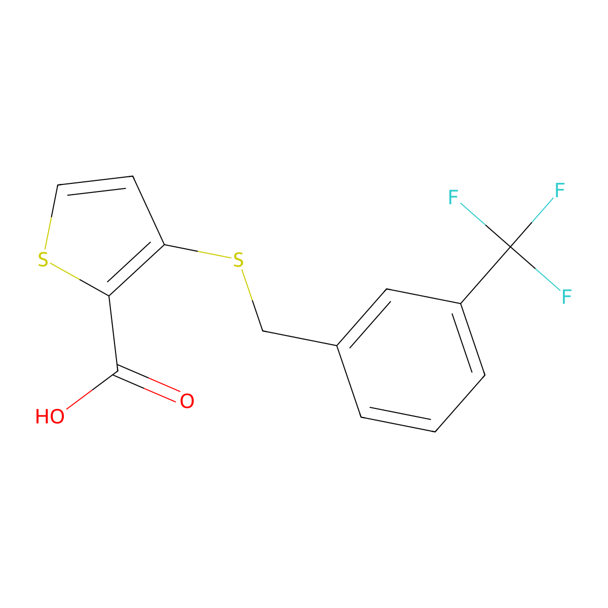 3-{[3-(Trifluoromethyl)benzyl]sulfanyl}-2-thiophenecarboxylic acid molecular structure, CAS 251096-78-3