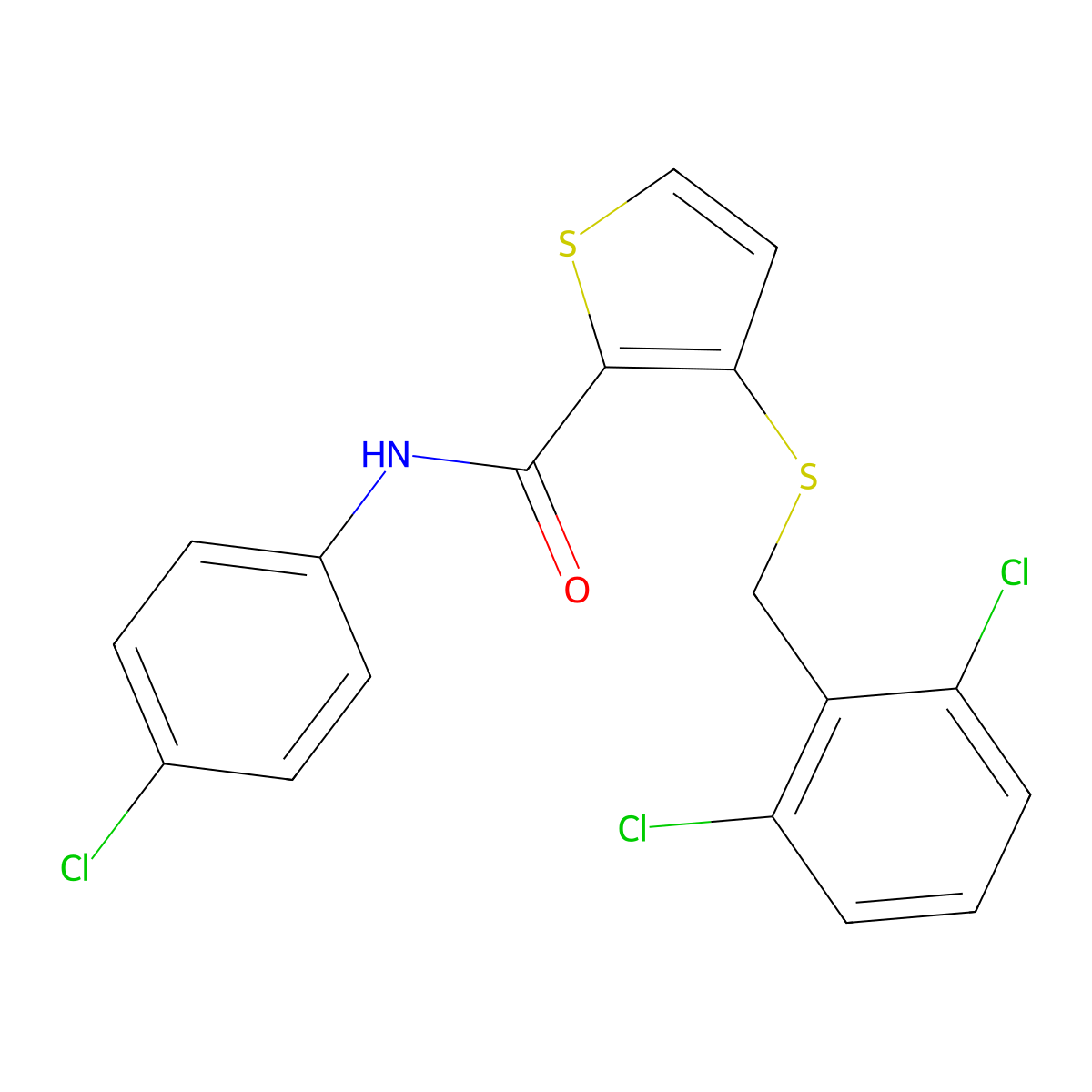 N-(4-chlorophenyl)-3-[(2,6-dichlorobenzyl)sulfanyl]-2-thiophenecarboxamide molecular structure, CAS 251096-91-0