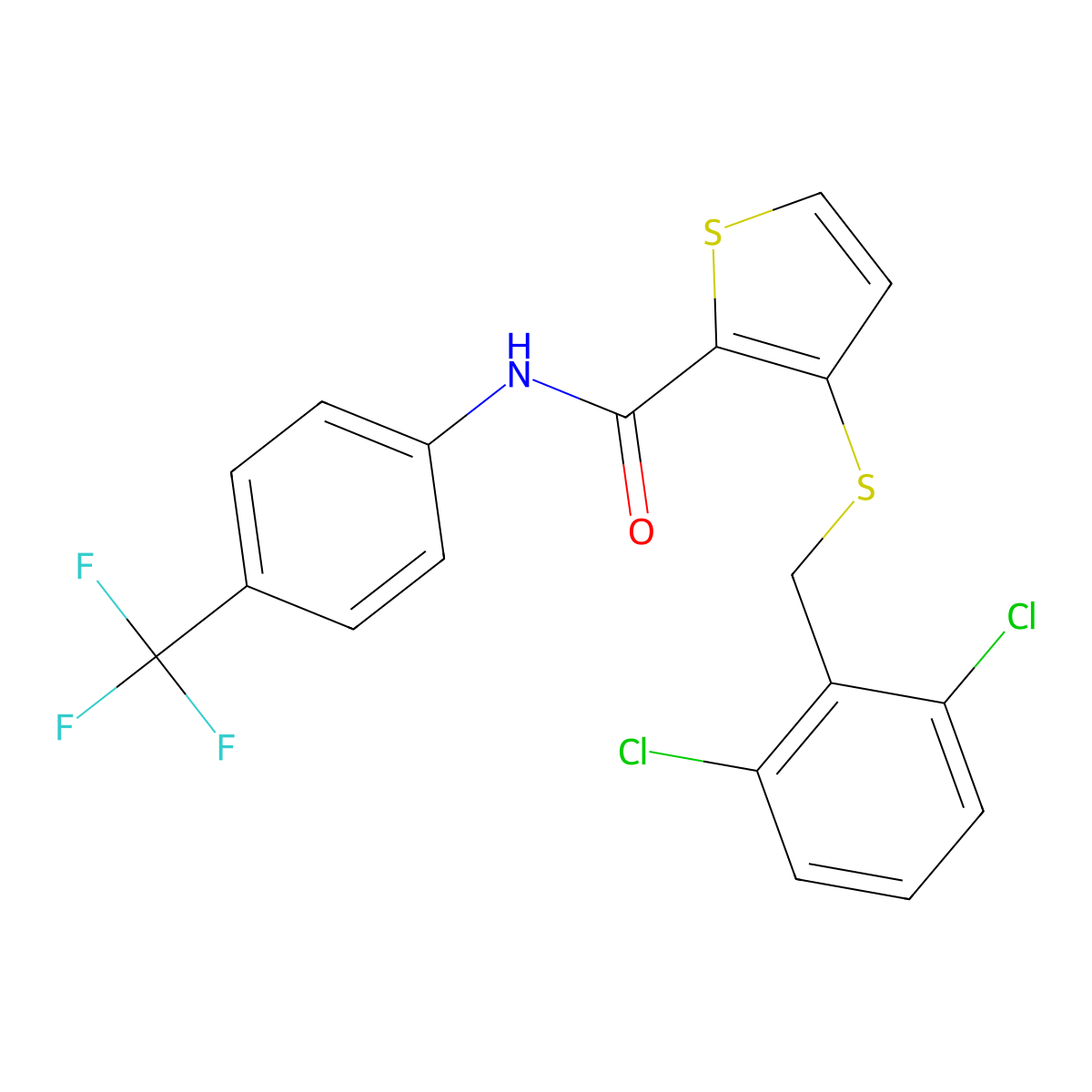 3-[(2,6-dichlorobenzyl)sulfanyl]-N-[4-(trifluoromethyl)phenyl]-2-thiophenecarboxamide molecular structure, CAS 251096-92-1