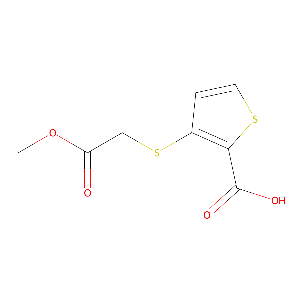 3-[(2-Methoxy-2-oxoethyl)sulfanyl]-2-thiophenecarboxylic acid molecular structure, CAS 251096-93-2
