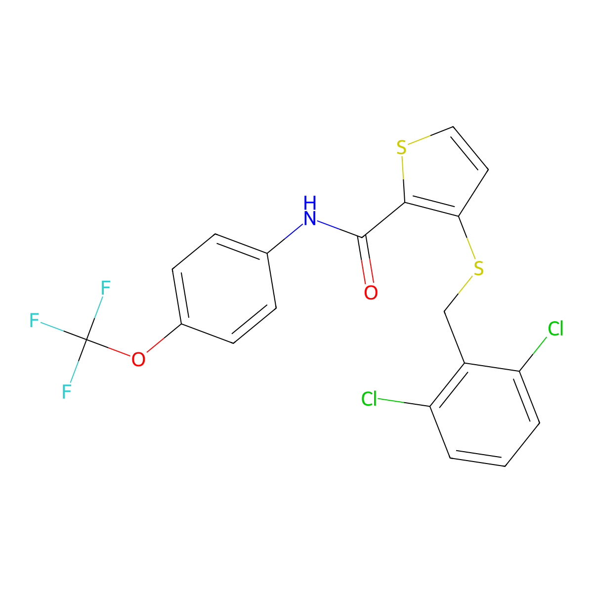 3-[(2,6-dichlorobenzyl)sulfanyl]-N-[4-(trifluoromethoxy)phenyl]-2-thiophenecarboxamide molecular structure, CAS 251096-99-8