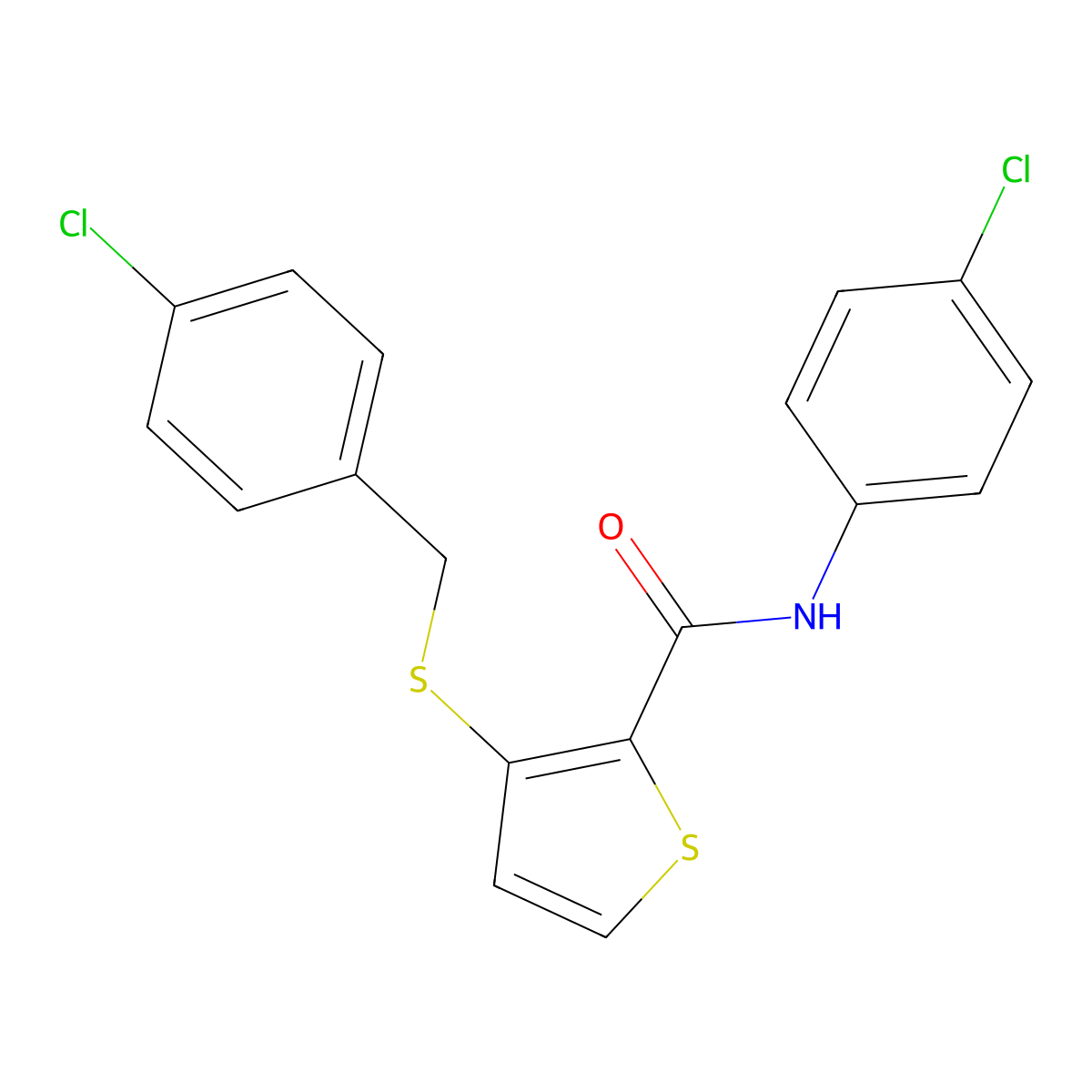3-[(4-chlorobenzyl)sulfanyl]-N-(4-chlorophenyl)-2-thiophenecarboxamide molecular structure, CAS 251097-05-9