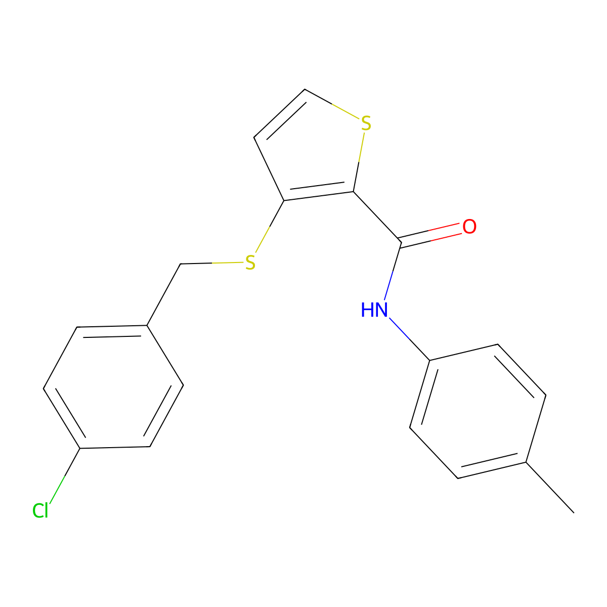 3-[(4-chlorobenzyl)sulfanyl]-N-(4-methylphenyl)-2-thiophenecarboxamide molecular structure, CAS 251097-06-0