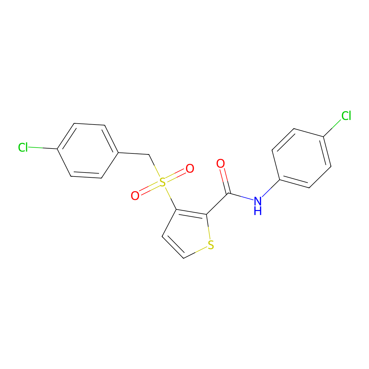 3-[(4-chlorobenzyl)sulfonyl]-N-(4-chlorophenyl)-2-thiophenecarboxamide molecular structure, CAS 251097-10-6