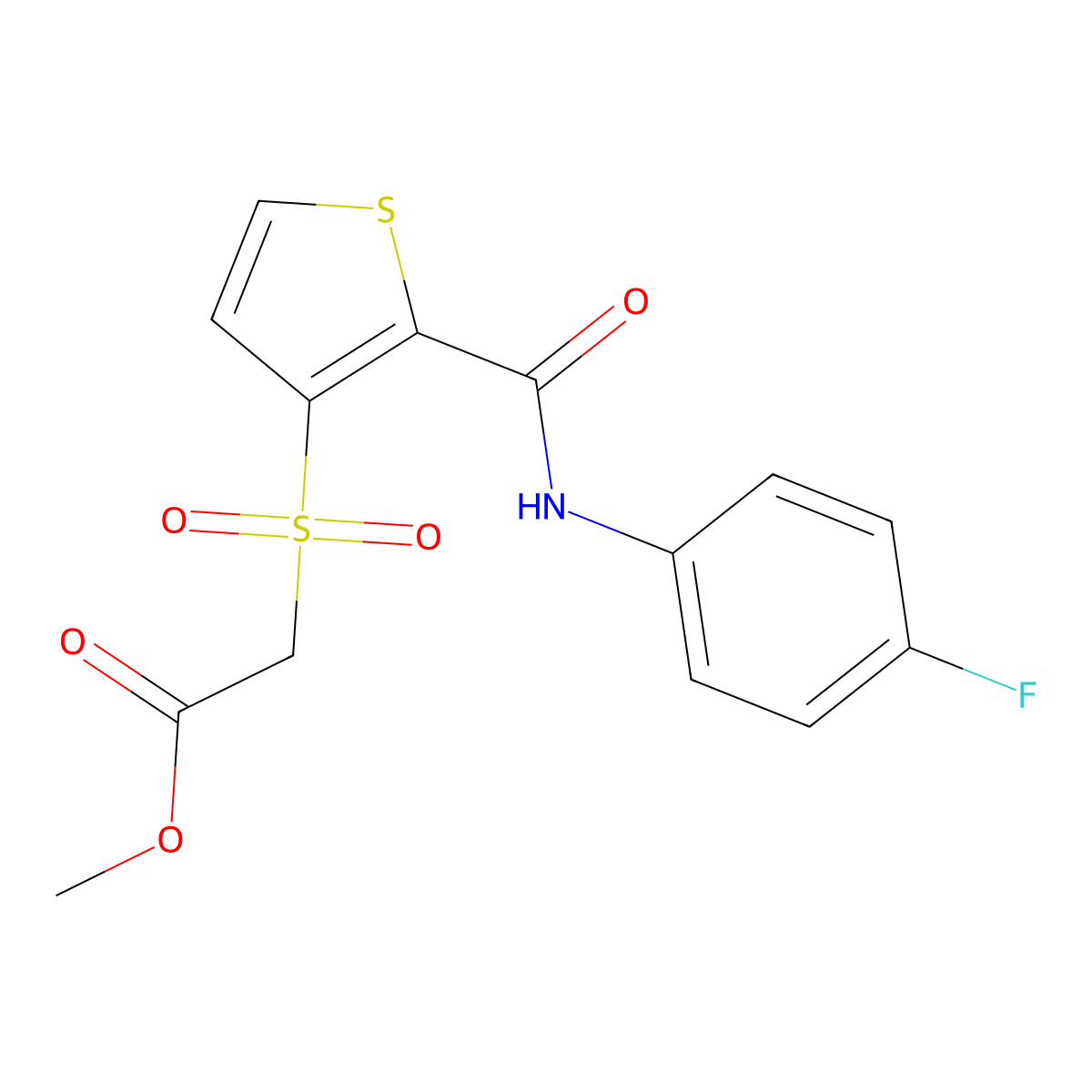 Methyl 2-({2-[(4-fluoroanilino)carbonyl]-3-thienyl}sulfonyl)acetate molecular structure, CAS 251097-21-9