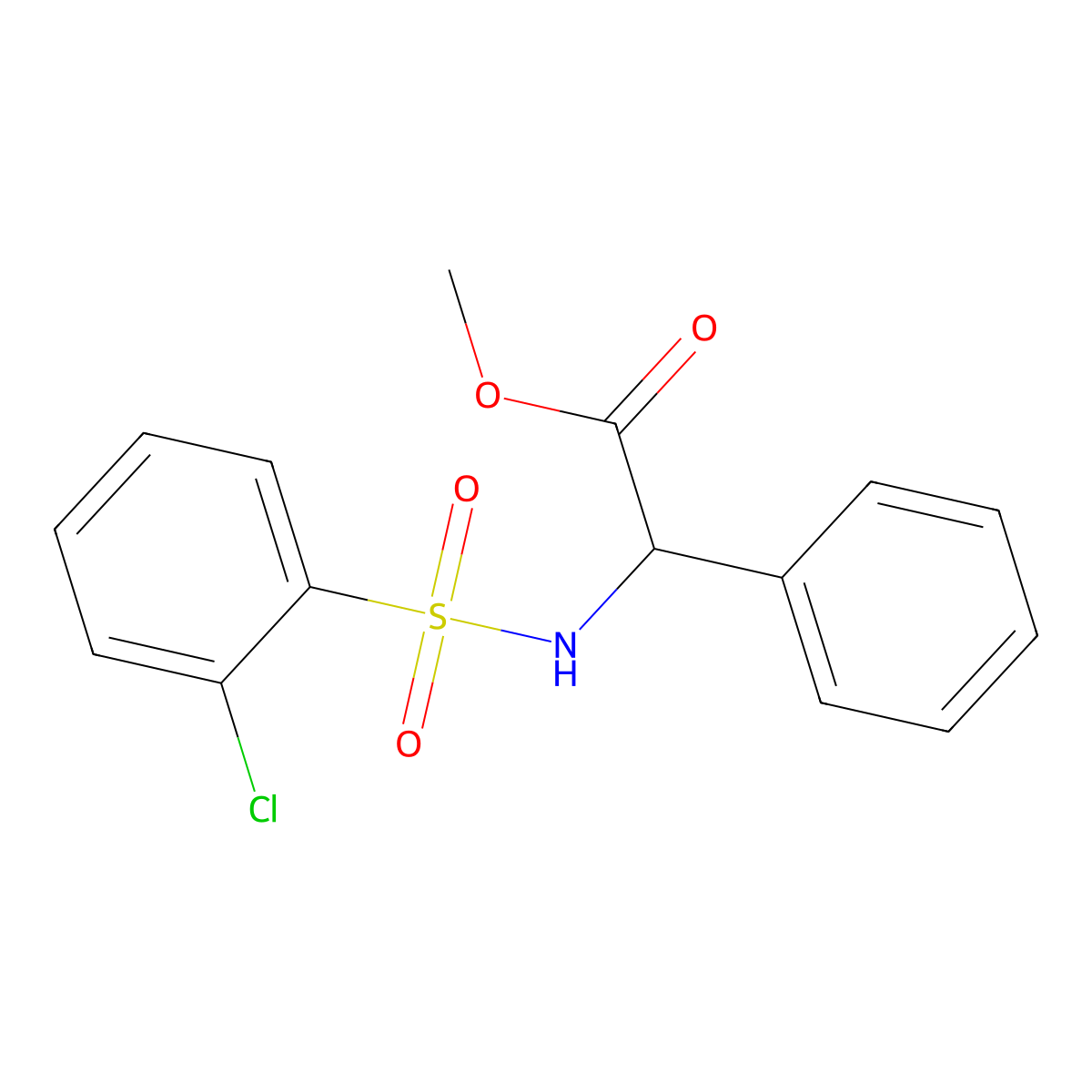 Methyl 2-{[(2-chlorophenyl)sulfonyl]amino}-2-phenylacetate molecular structure, CAS 251097-26-4