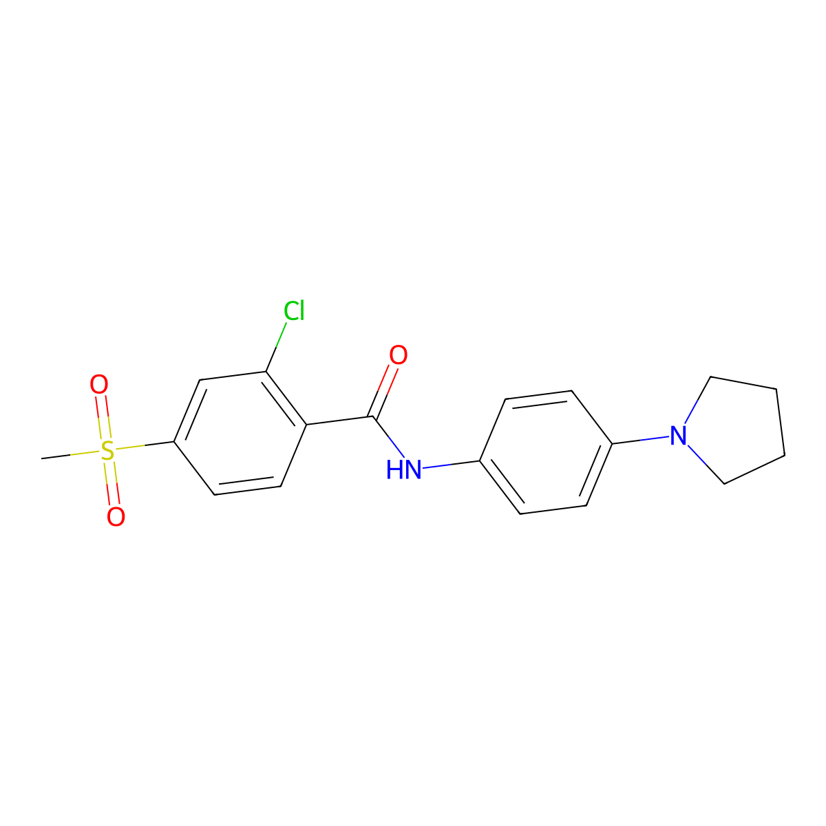 2-chloro-4-(methylsulfonyl)-N-[4-(1-pyrrolidinyl)phenyl]benzenecarboxamide molecular structure, CAS 251097-30-0