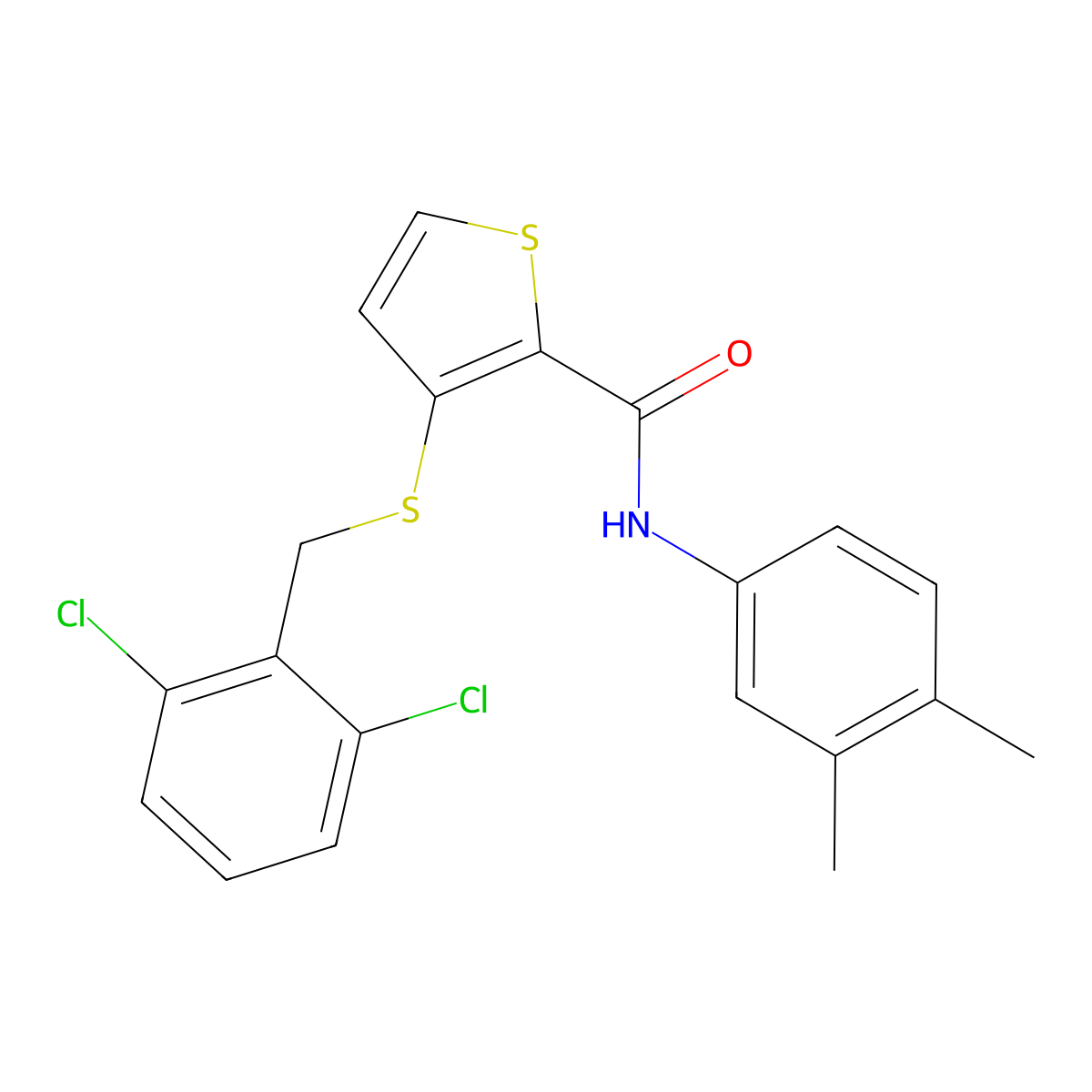 3-[(2,6-dichlorobenzyl)sulfanyl]-N-(3,4-dimethylphenyl)-2-thiophenecarboxamide molecular structure, CAS 251097-40-2