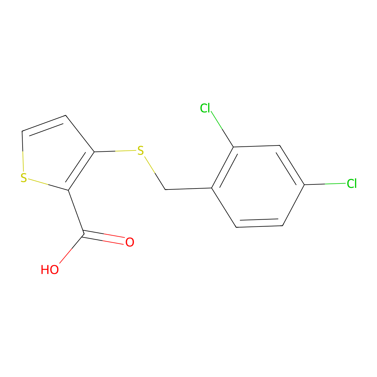 3-[(2,4-Dichlorobenzyl)sulfanyl]-2-thiophenecarboxylic acid molecular structure, CAS 251097-45-7