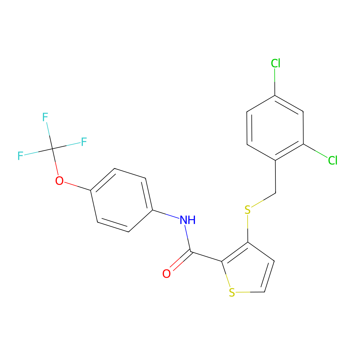 3-[(2,4-dichlorobenzyl)sulfanyl]-N-[4-(trifluoromethoxy)phenyl]-2-thiophenecarboxamide molecular structure, CAS 251097-50-4