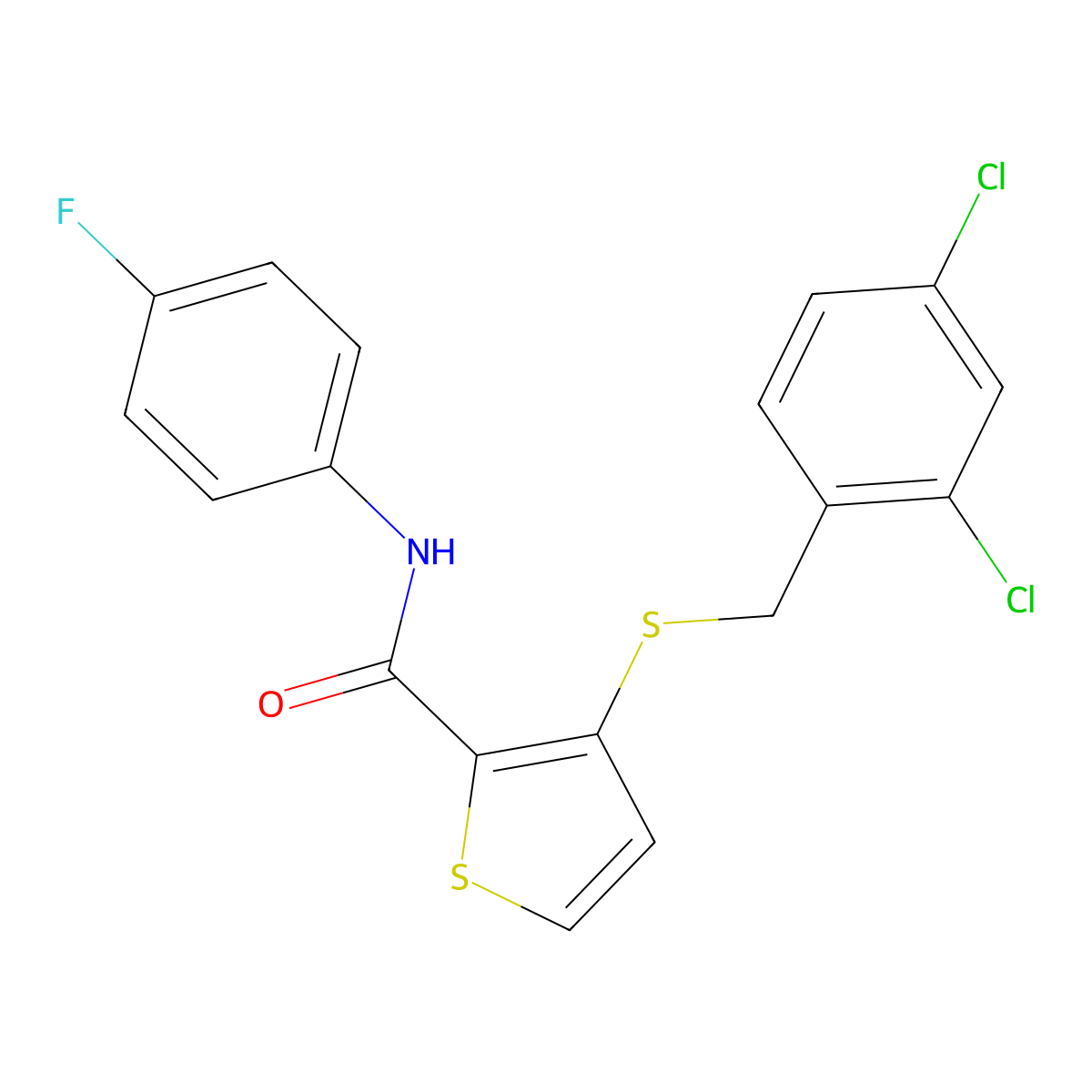 3-[(2,4-dichlorobenzyl)sulfanyl]-N-(4-fluorophenyl)-2-thiophenecarboxamide molecular structure, CAS 251097-51-5