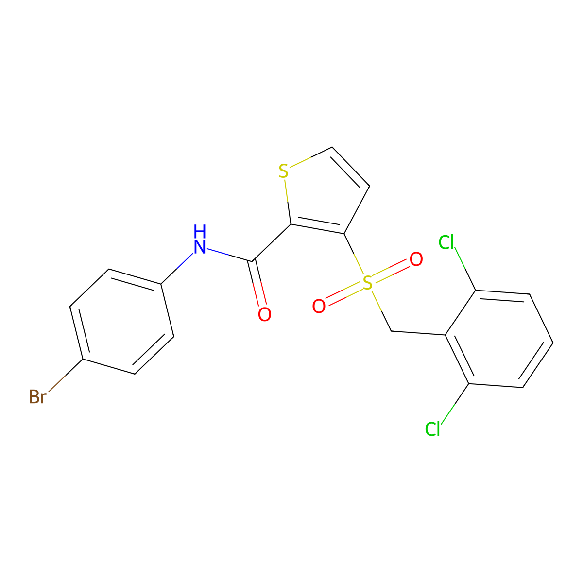 N-(4-bromophenyl)-3-[(2,6-dichlorobenzyl)sulfonyl]-2-thiophenecarboxamide molecular structure, CAS 251097-58-2