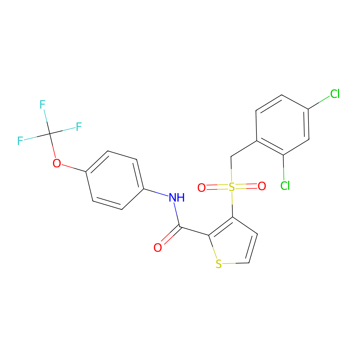 3-[(2,4-dichlorobenzyl)sulfonyl]-N-[4-(trifluoromethoxy)phenyl]-2-thiophenecarboxamide molecular structure, CAS 251097-59-3