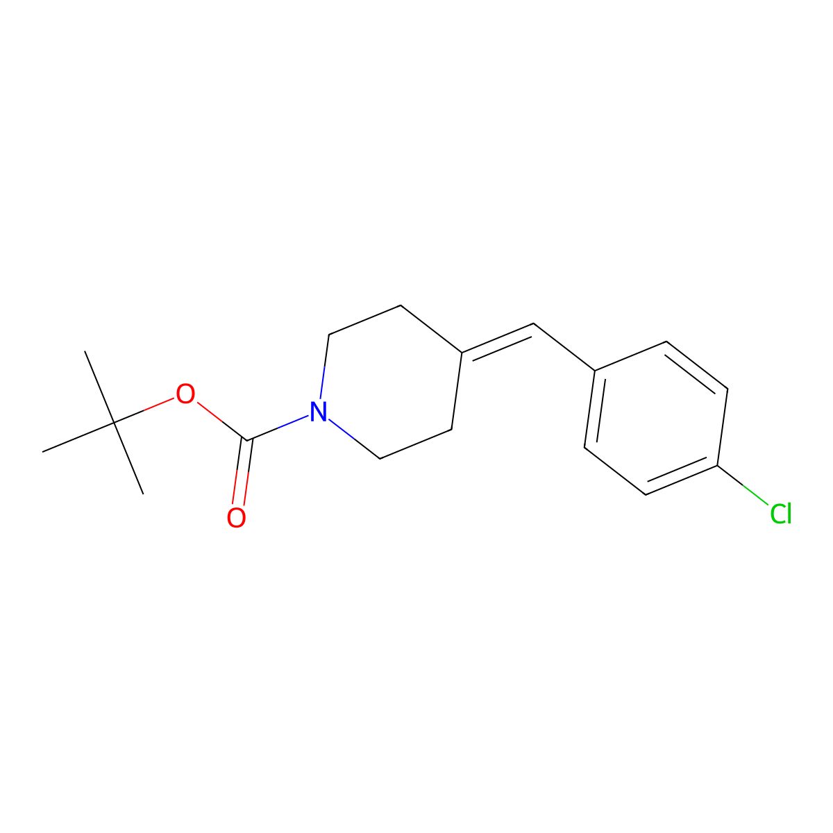 Tert-butyl 4-(4-chlorobenzylidene)piperidine-1-carboxylate molecular structure, CAS 251107-35-4