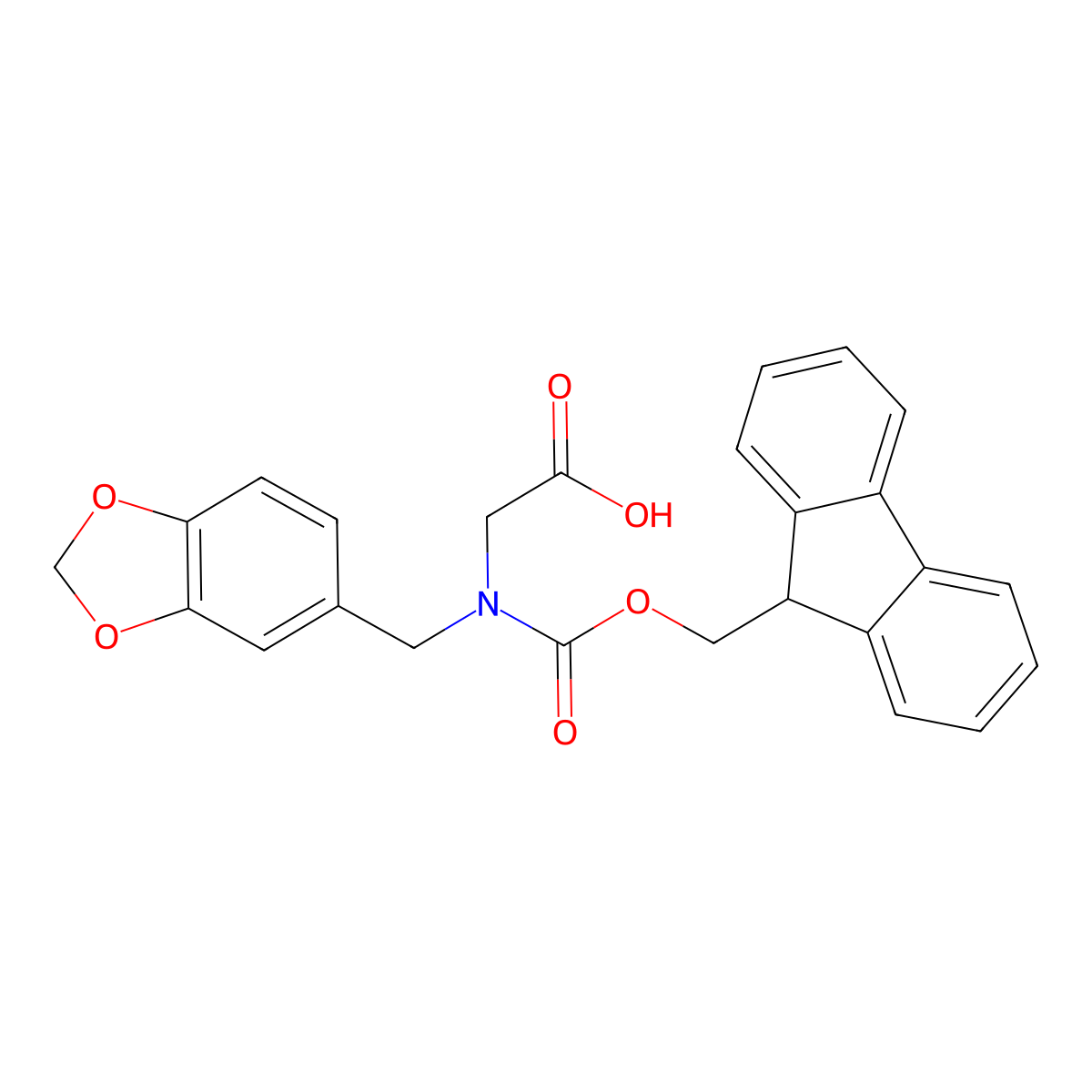 2-{[(1,3-dioxaindan-5-yl)methyl]({[(9H-fluoren-9-yl)methoxy]carbonyl})amino}acetic acid molecular structure, CAS 2511280-01-4