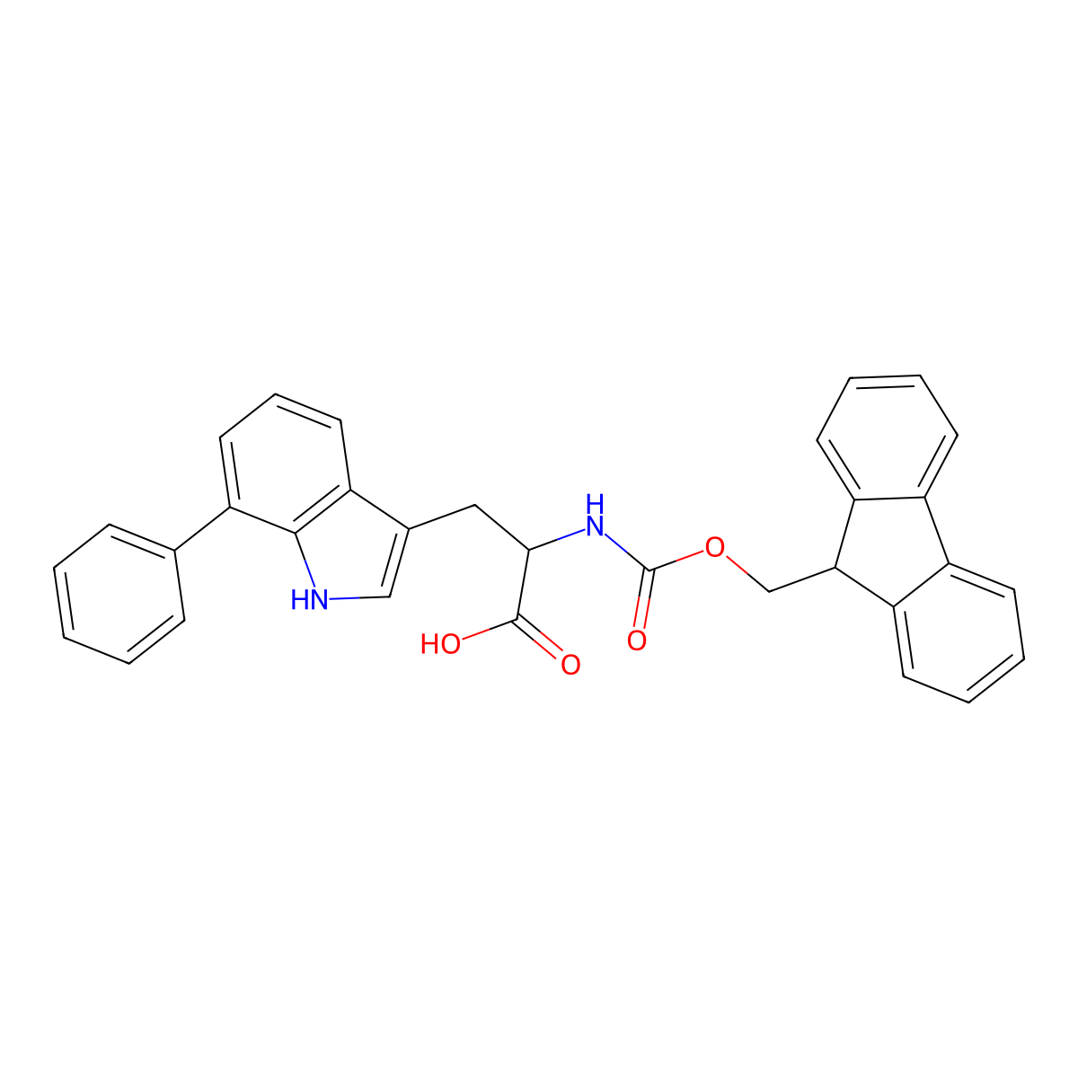 (S)-2-((((9H-Fluoren-9-yl)methoxy)carbonyl)amino)-3-(7-phenyl-1H-indol-3-yl)propanoic acid molecular structure, CAS 2511631-80-2