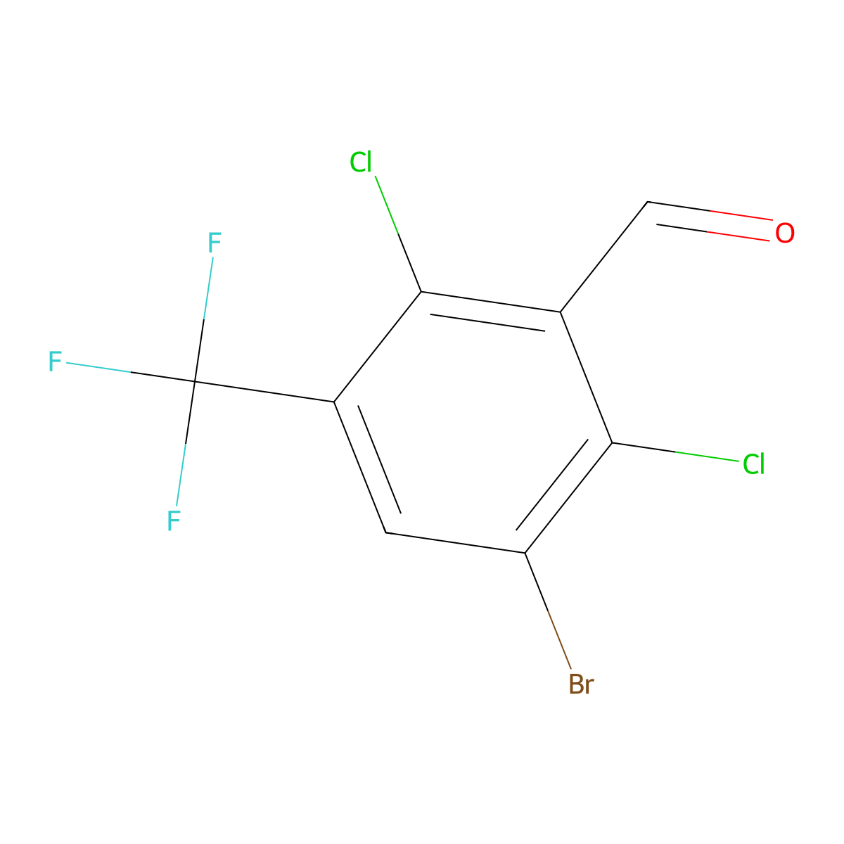 3-Bromo-2,6-dichloro-5-(trifluoromethyl)benzaldehyde molecular structure, CAS 2512189-45-4